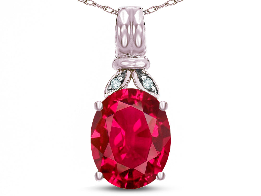Star K  Oval 10x8 Created Ruby Fashion Pendant Necklace