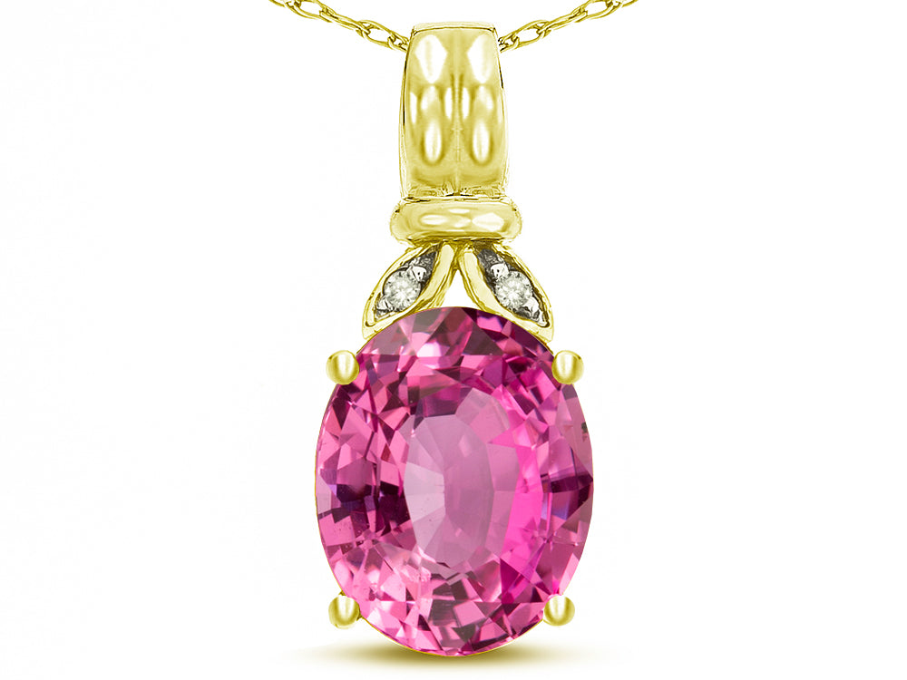 Star K  Oval 10x8 Created Pink Sapphire Fashion Pendant Necklace