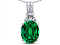 Star K  Oval 10x8 Simulated Emerald Fashion Pendant Necklace