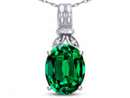 Star K  Oval 10x8 Simulated Emerald Fashion Pendant Necklace