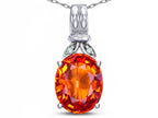 Star K  Oval 10x8 Simulated Orange Mexican Fire Opal Fashion Pendant Necklace