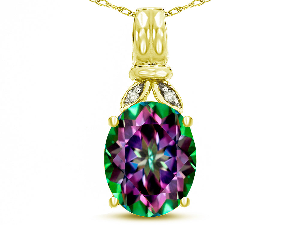 Star K  Oval 10x8 Rainbow Mystic Topaz Fashion Pendant Necklace