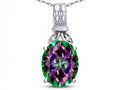 Star K  Oval 10x8 Rainbow Mystic Topaz Fashion Pendant Necklace