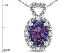 Star K  Oval 8x6mm Simulated Alexandrite Vintage Antique Look Heart Pendant Necklace