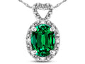 Star K  Oval 8x6mm Simulated Emerald Vintage Antique Look Heart Pendant Necklace