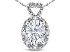 Star K  Oval 8x6mm Genuine White Topaz Vintage Antique Look Heart Pendant Necklace