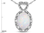 Star K  Oval 8x6mm Genuine Opal Vintage Antique Look Heart Pendant Necklace