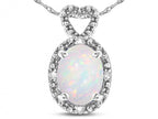 Star K  Oval 8x6mm Genuine Opal Vintage Antique Look Heart Pendant Necklace