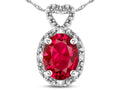 Star K  Oval 8x6mm Created Ruby Vintage Antique Look Heart Pendant Necklace