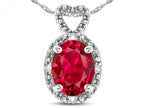 Star K  Oval 8x6mm Created Ruby Vintage Antique Look Heart Pendant Necklace