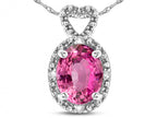 Star K  Oval 8x6mm Created Pink Sapphire Vintage Antique Look Heart Pendant Necklace