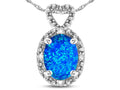 Star K  Oval 8x6mm Created Blue Opal Vintage Antique Look Heart Pendant Necklace