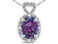 Star K  Oval 8x6mm Simulated Alexandrite Vintage Antique Look Heart Pendant Necklace