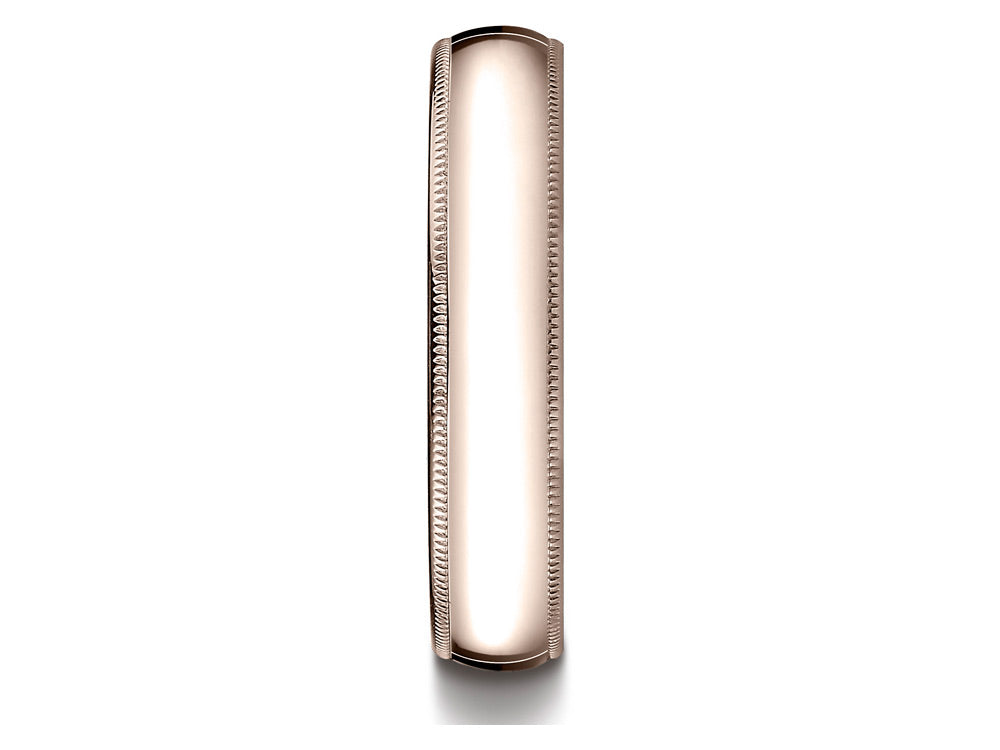 Benchmark® 14k Rose Gold 5mm Slightly Domed Traditional Oval Wedding Band / Ring With Milgrain