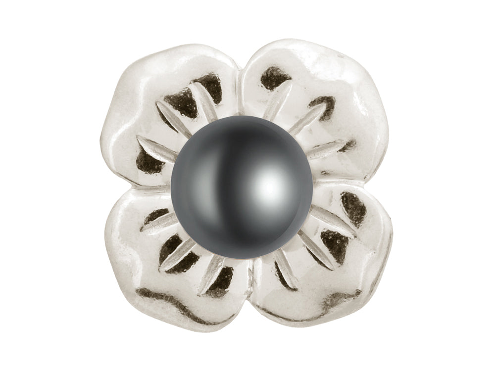 Endless Jewelry Big Black Pearl Flower Silver Black Pearl Rhodium Silver Finish