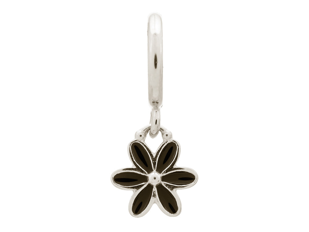 Endless Jewelry Black Enamel Flower Drop Silver Black Enamel Rhodium Silver Finish