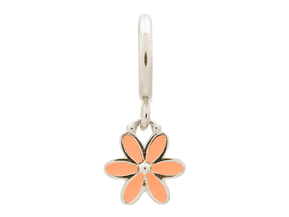 Endless Jewelry Coral Enamel Flower Drop Silver Coral Enamel Rhodium Silver Finish