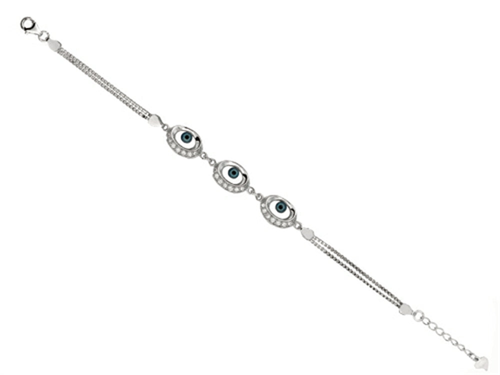 Finejewelers Sterling Silver CZ Blue Evil Eye Bracelet