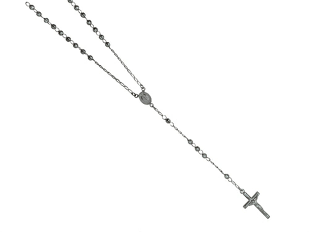 Finejewelers 26 inches Silver Black Rhodium Rosary Beaded Necklace