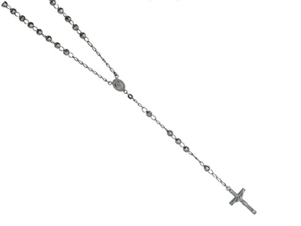 Finejewelers 26 inches Silver Black Rhodium Rosary Bead Necklace