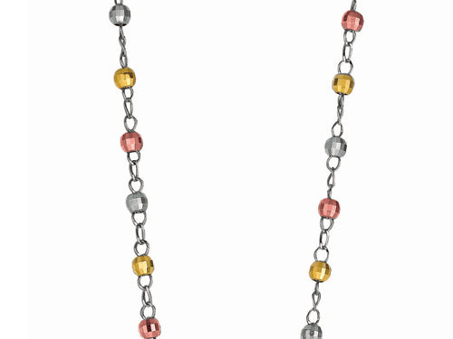 Finejewelers 925 Sterling Silver 26 inches Silver Tri-Color Rosary Beaded Necklace