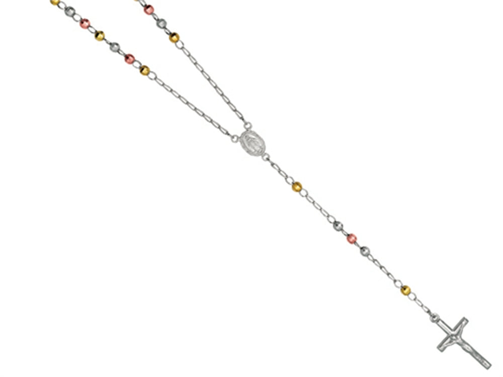Finejewelers 26 inches Silver Tri-Color Rosary Beaded Necklace
