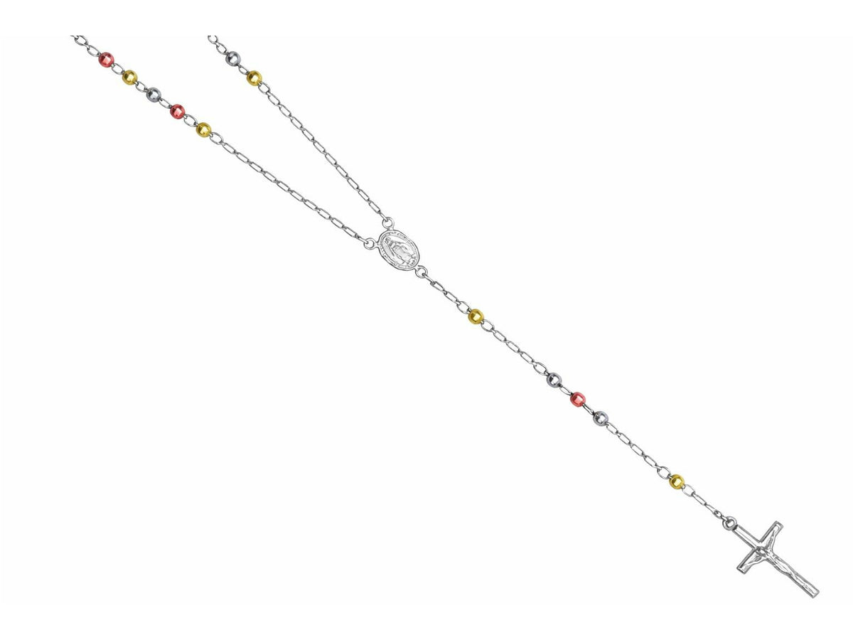 Finejewelers 26 inches Silver Tri-Color 5MM Rosary Bead Necklace