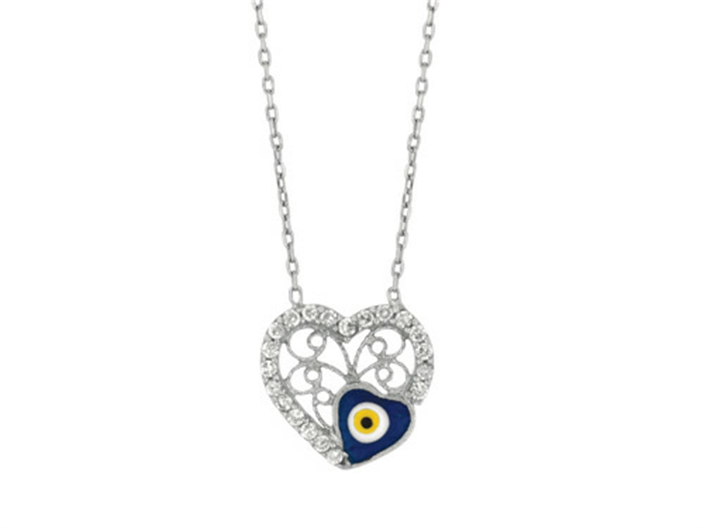 Finejewelers Sterling Silver 18 Inch Heart Necklace With Evil Eye