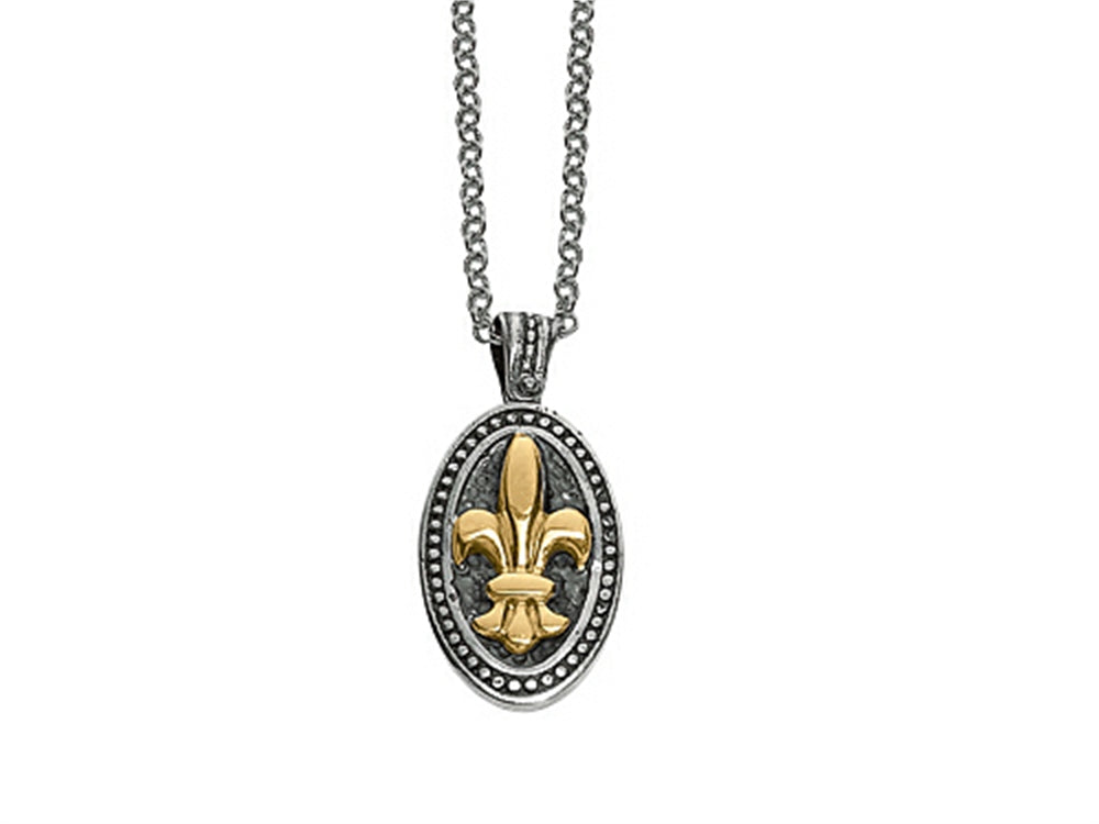 Phillip Gavriel 18K Yellow Gold and Sterling Silver Fleur De Lis Pendant Necklace With 18 inches Chain