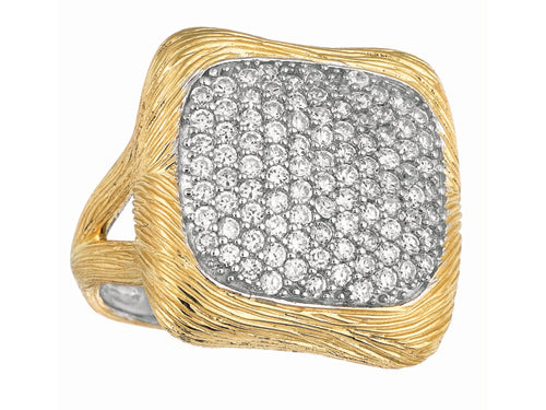 Finejewelers Sterling Silver Texturized Square Ring with Center CZ`s