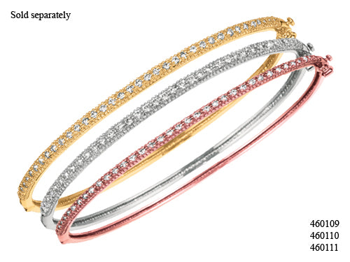 Finejewelers Sterling Silver 7.5 Inch Yellow Plated Micropave CZ Bangle with Miligrain Edge