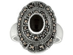 Finejewelers Sterling Silver Marcasite Oval Ring with Onyx Center