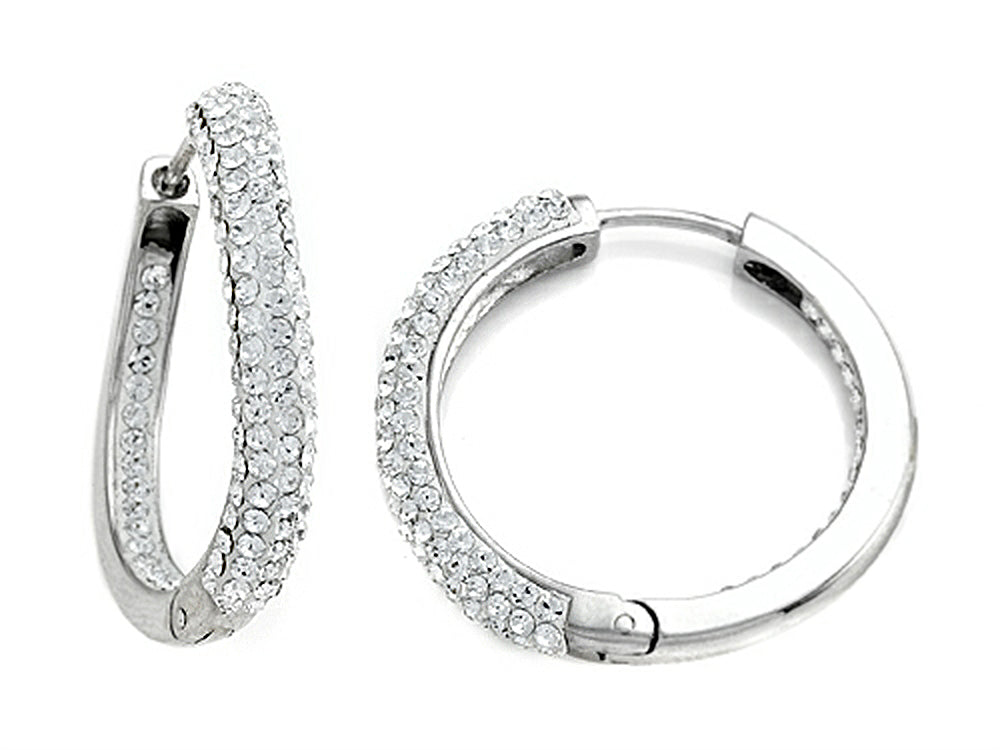 Finejewelers Sterling Silver Round Hoop Earrings with White Crystals 5 x 29mm