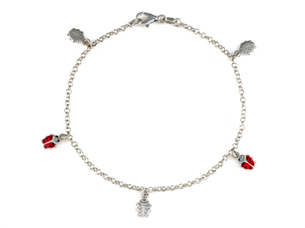 Finejewelers Sterling Silver 10 Inches 5 Lady Bugs Ankle Bracelet