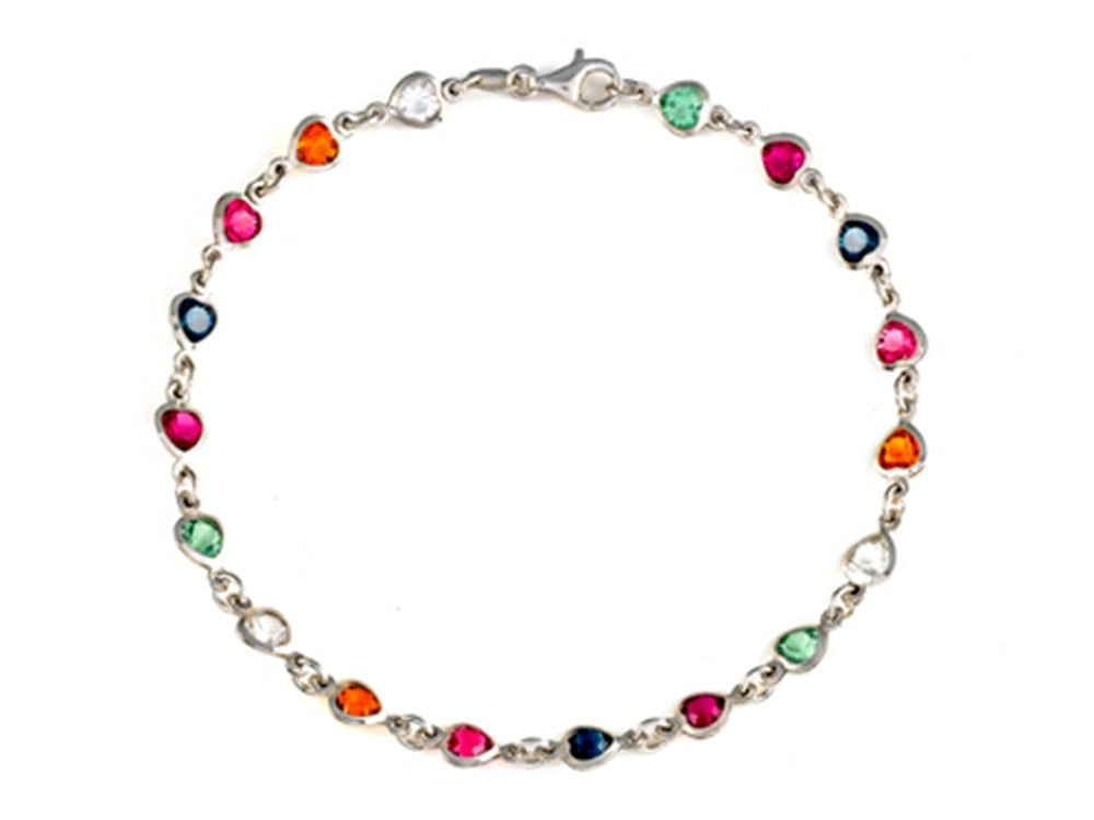 Finejewelers 10 Inches Hearts Ankle Bracelet with Simulated Stones