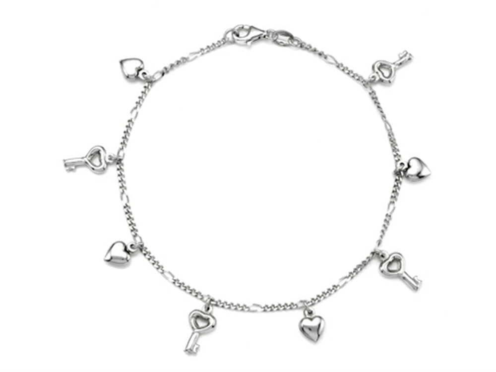Finejewelers 10 Inches 4 Keys and 4 Hearts Ankle Bracelet