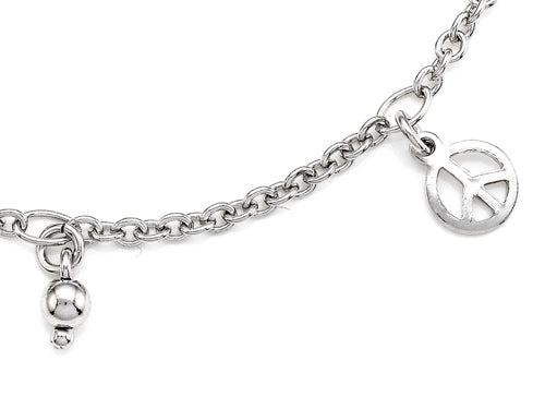 Finejewelers Sterling Silver 10 Inches 3 Peace Signs Adjustable Ankle Bracelet