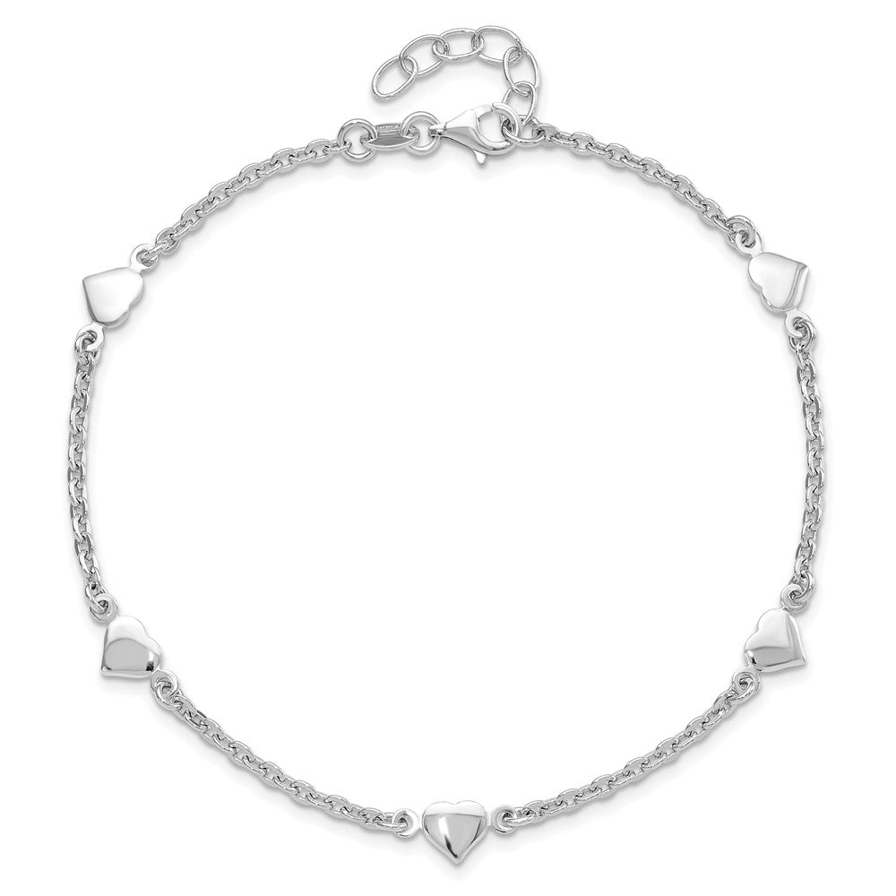 Finejewelers Sterling Silver 10 Inches 5 Hearts Ankle Bracelet