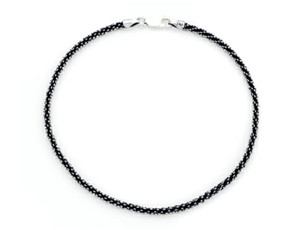 Finejewelers Sterling Silver with Black Rhodium 10 Inches Compress Cable Twist Ankle Bracelet