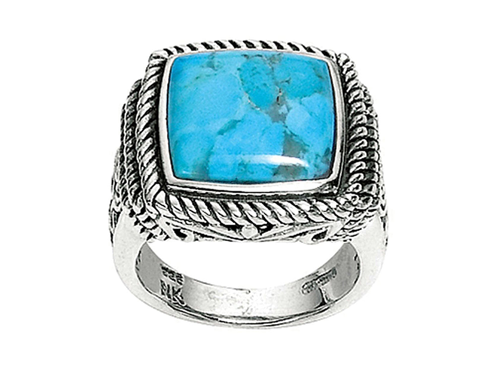 Finejewelers Sterling Silver Square Simulated Turquoise Ring