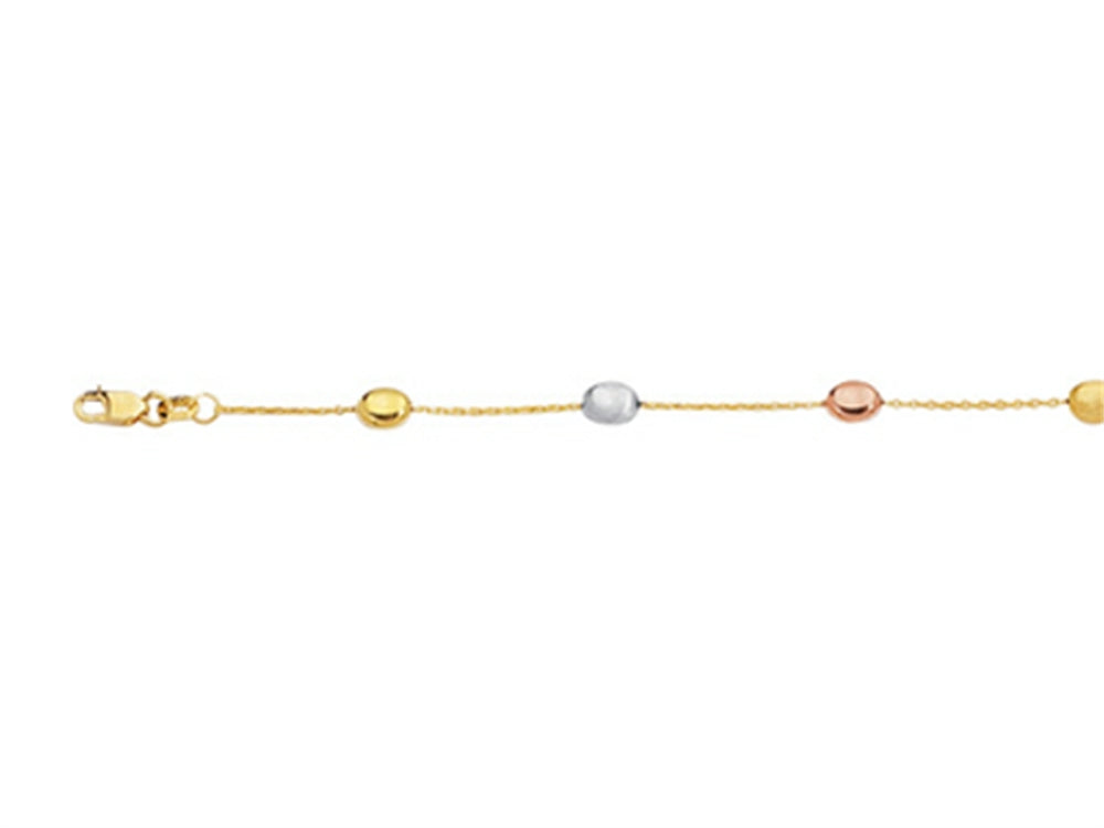 Finejewelers 14K Yellow Gold 10 Inch Tri-Color Textured Tube Pebble Anklet with Lobster Clasp