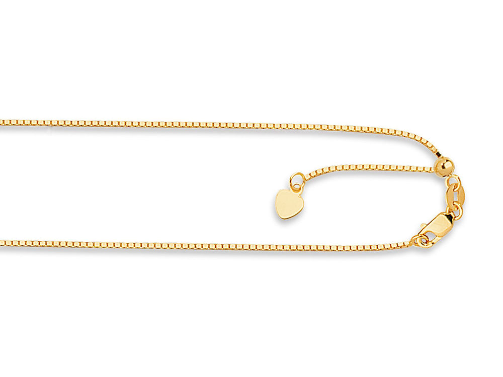 Finejewelers 14K Yellow Gold 22 Inch Adjustable Box Chain Necklace Lobster Clasp and Small Heart Charm