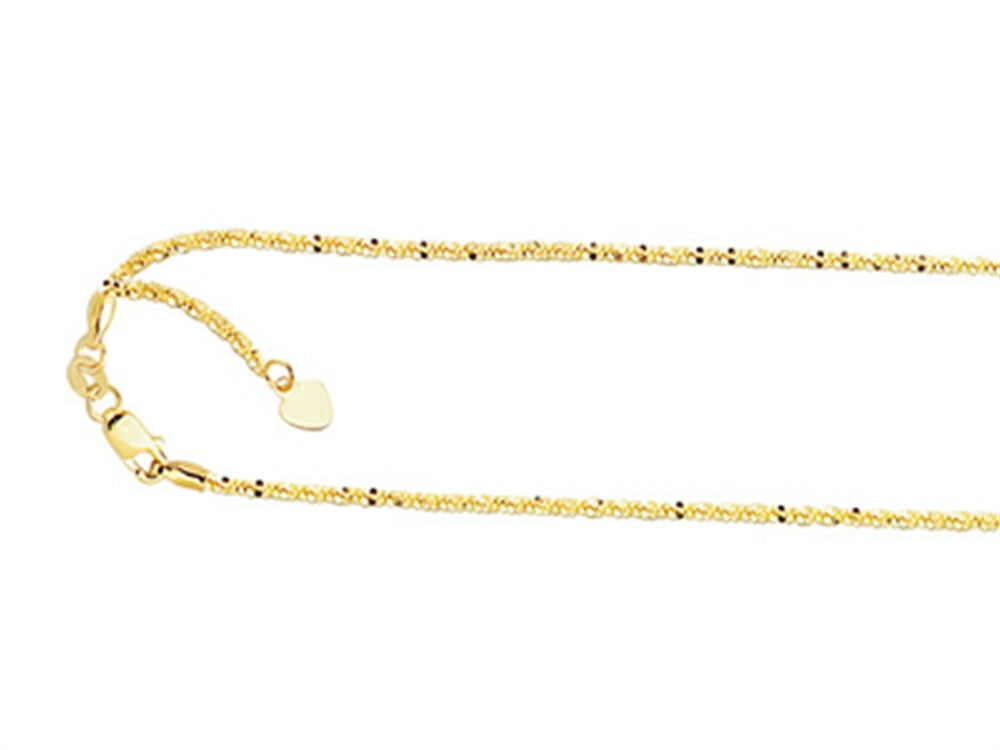 Finejewelers 14K Yellow Gold 22 Inch bright-cut Adjustable Sparkle Chain Necklace Lobster Clasp Heart Cha