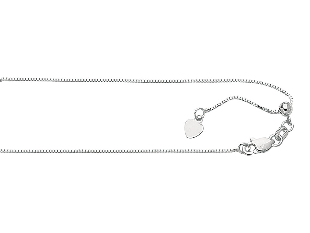 Finejewelers 14k White Gold 22 Inch bright Adjustable Box Chain Necklace Lobster Clasp Small Heart Charm