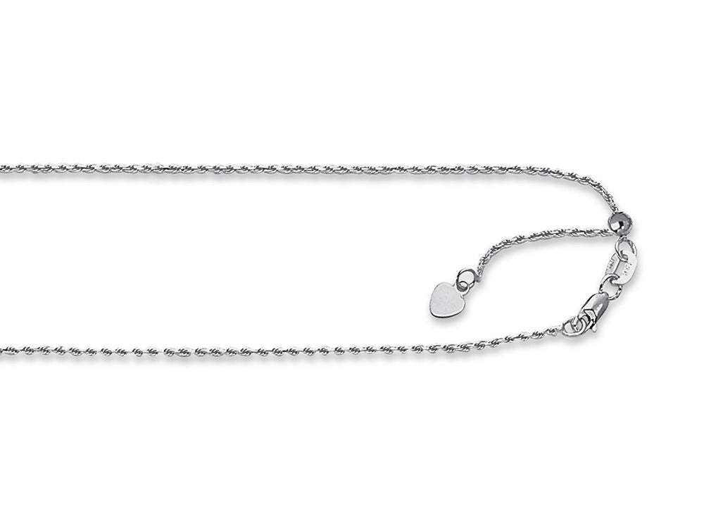 Finejewelers 14k White Gold 22 Inch bright Adjustable Rope Chain Necklace Lobster Clasp Small Heart Charm