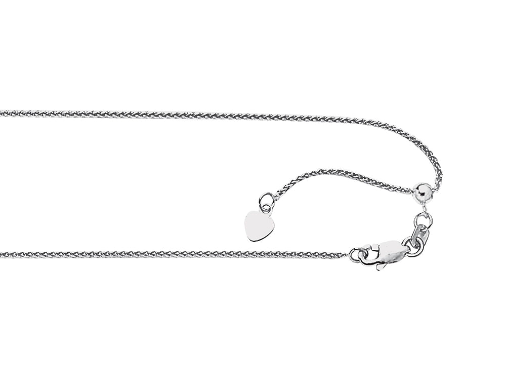 Finejewelers 14k White Gold 2.6 Grams 22 Inch Adjustable Wheat Chain Necklace Lobster Clasp Heart Charm