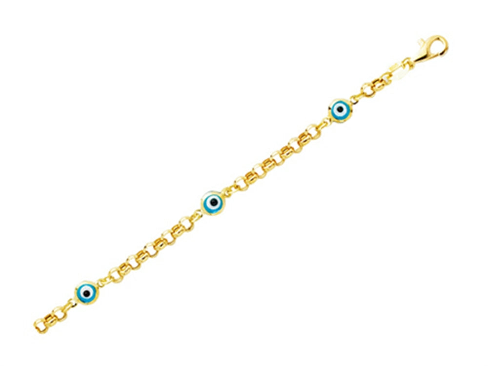 Finejewelers 14K Yellow Gold 5.5 Inch Evil Eye Childrens Bracelet with Pear Shape Clasp