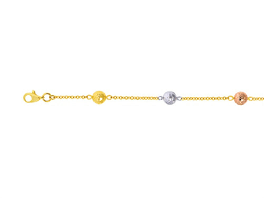 Finejewelers 14K Yellow Gold 7 Inch Tri-Color Textured Tube Pebble Bracelet with Pear Shape Clasp