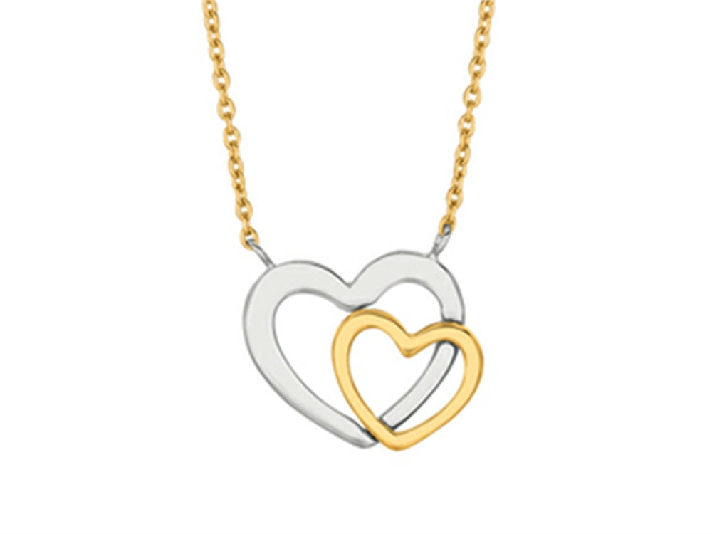 Finejewelers 14K Yellow Gold 18 Inch Two Tone Open Heart Pendant Necklace Lobster Clasp