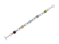 Finejewelers Rhodium Plated 7.5 Inch Alternate link Bracelet with Garnet, Citrine, Blue Topaz, Amethyst, and Peridot Sto